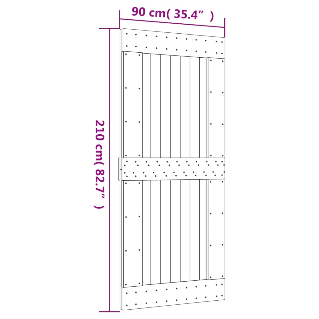 vidaXL Skjutdörr med beslag 90x210 cm massiv furu