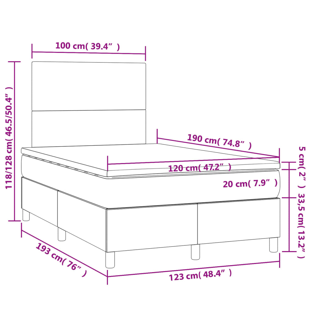 vidaXL Ramsäng med madrass svart 120x190 cm sammet