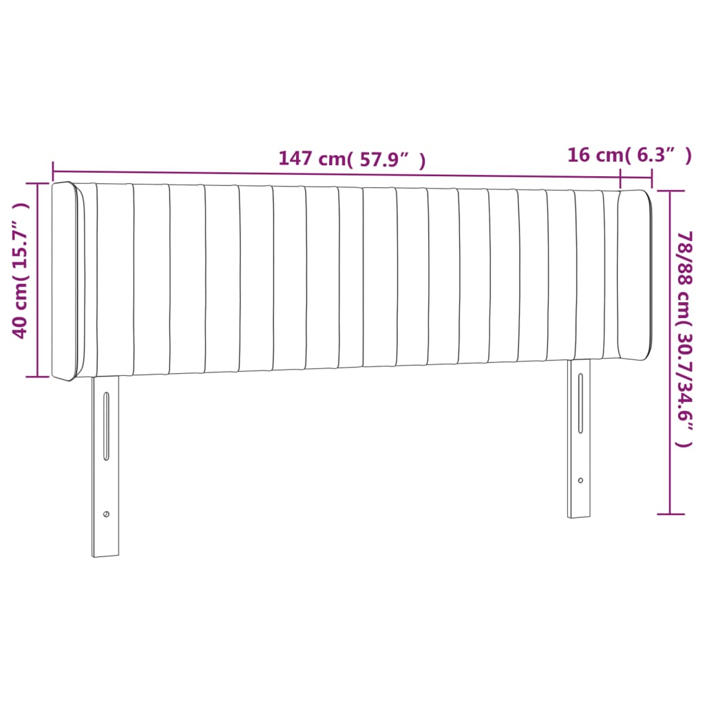 vidaXL Sänggavel med kanter svart 147x16x78/88 cm sammet