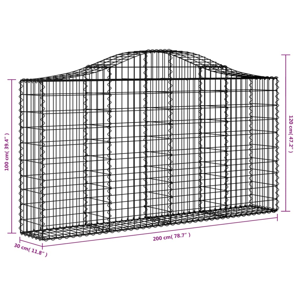 vidaXL Gabioner bågformade 9 st 200x30x100/120 cm galvaniserat järn