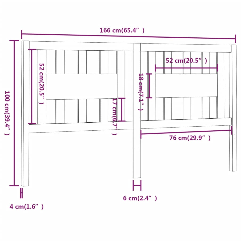 vidaXL Sänggavel honungsbrun 166x4x100 cm massiv furu