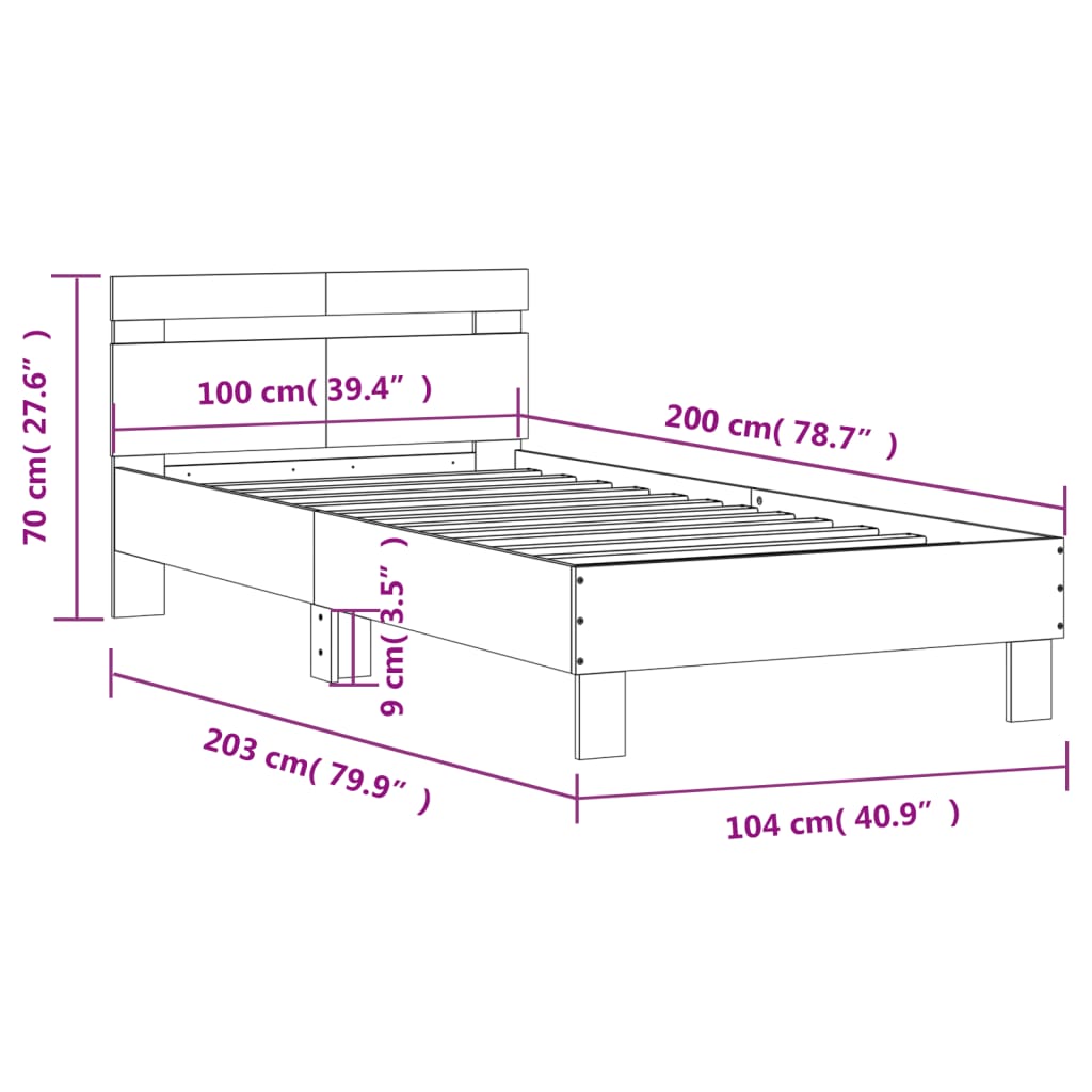 vidaXL Sängram med huvudgavel rökfärgad ek 100x200 cm konstruerat trä