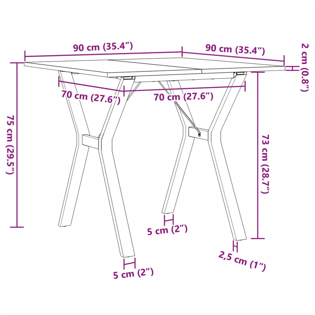 vidaXL Matbord Y-ram 90x90x75 cm massiv furu och gjutjärn