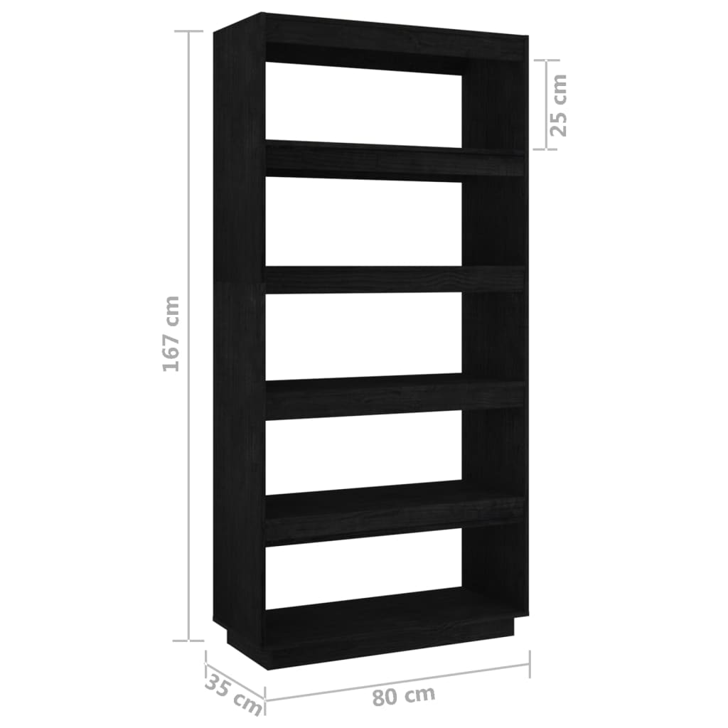 vidaXL Bokhylla/Rumsavdelare svart 80x35x167 cm massiv furu