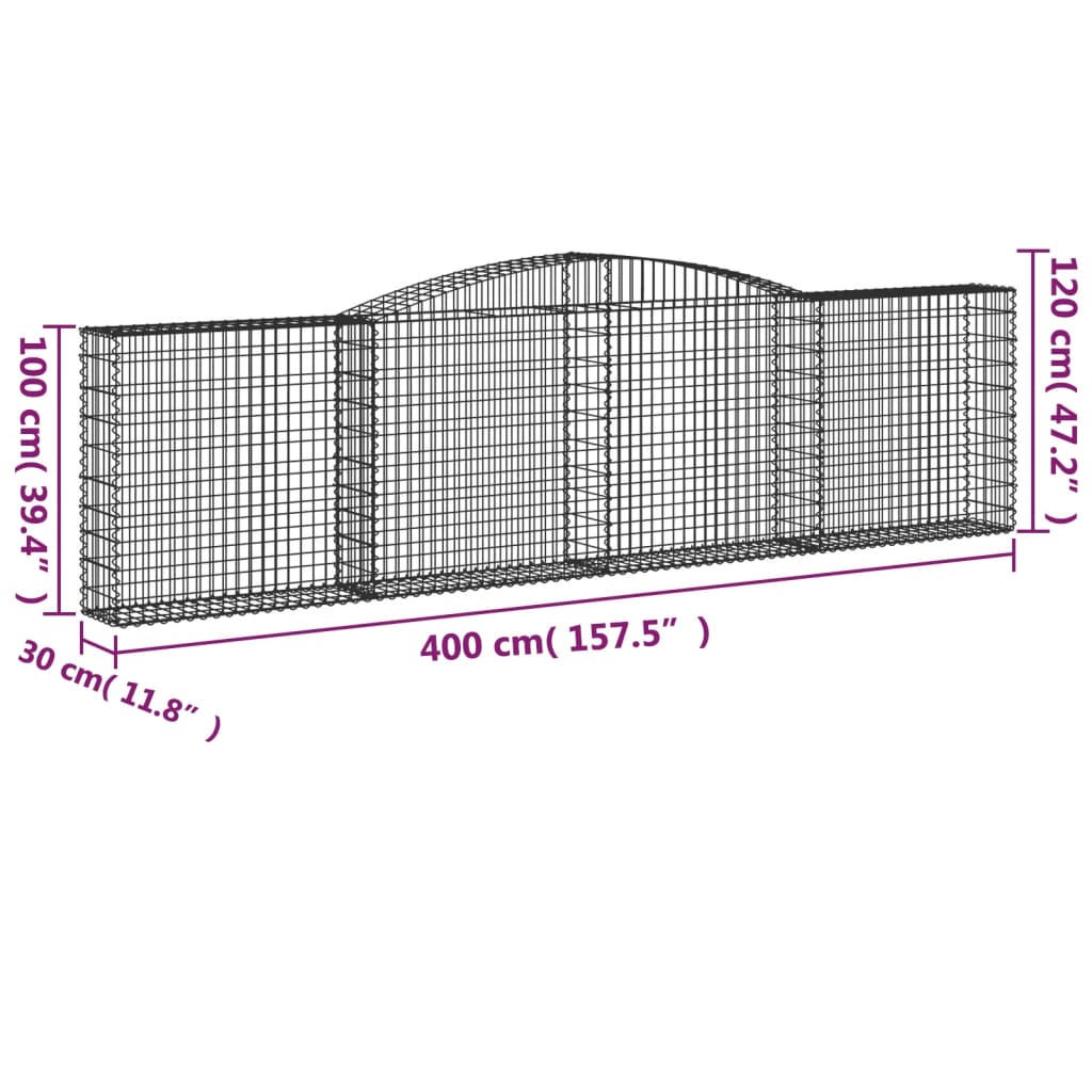 vidaXL Gabioner bågformade 6 st 400x30x100/120 cm galvaniserat järn