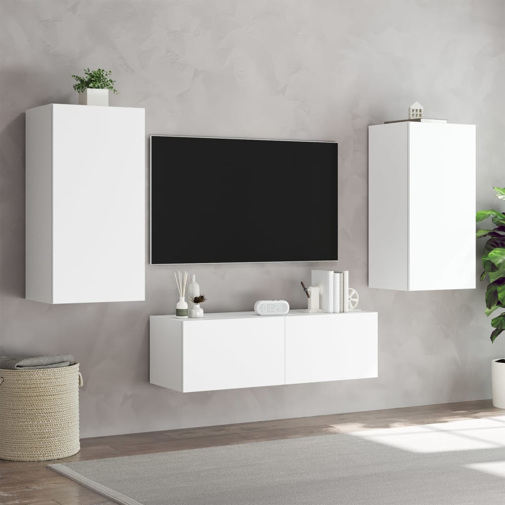 vidaXL Väggmonterade tv-skåp 3 delar med LEDs vit