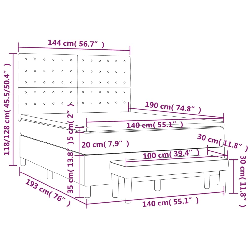 vidaXL Ramsäng med bäddmadrass cappuccino 140x190 cm konstläder