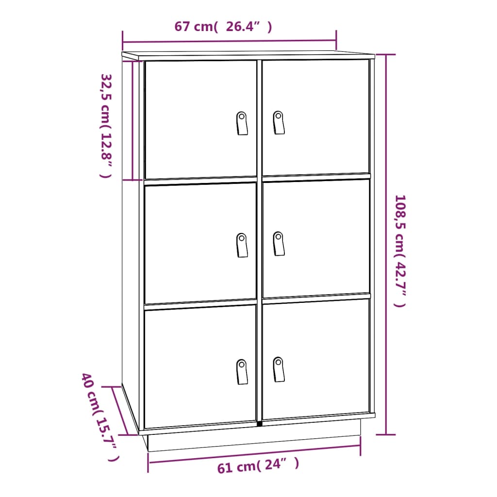 vidaXL Skåp grå 67x40x108,5 cm massiv furu