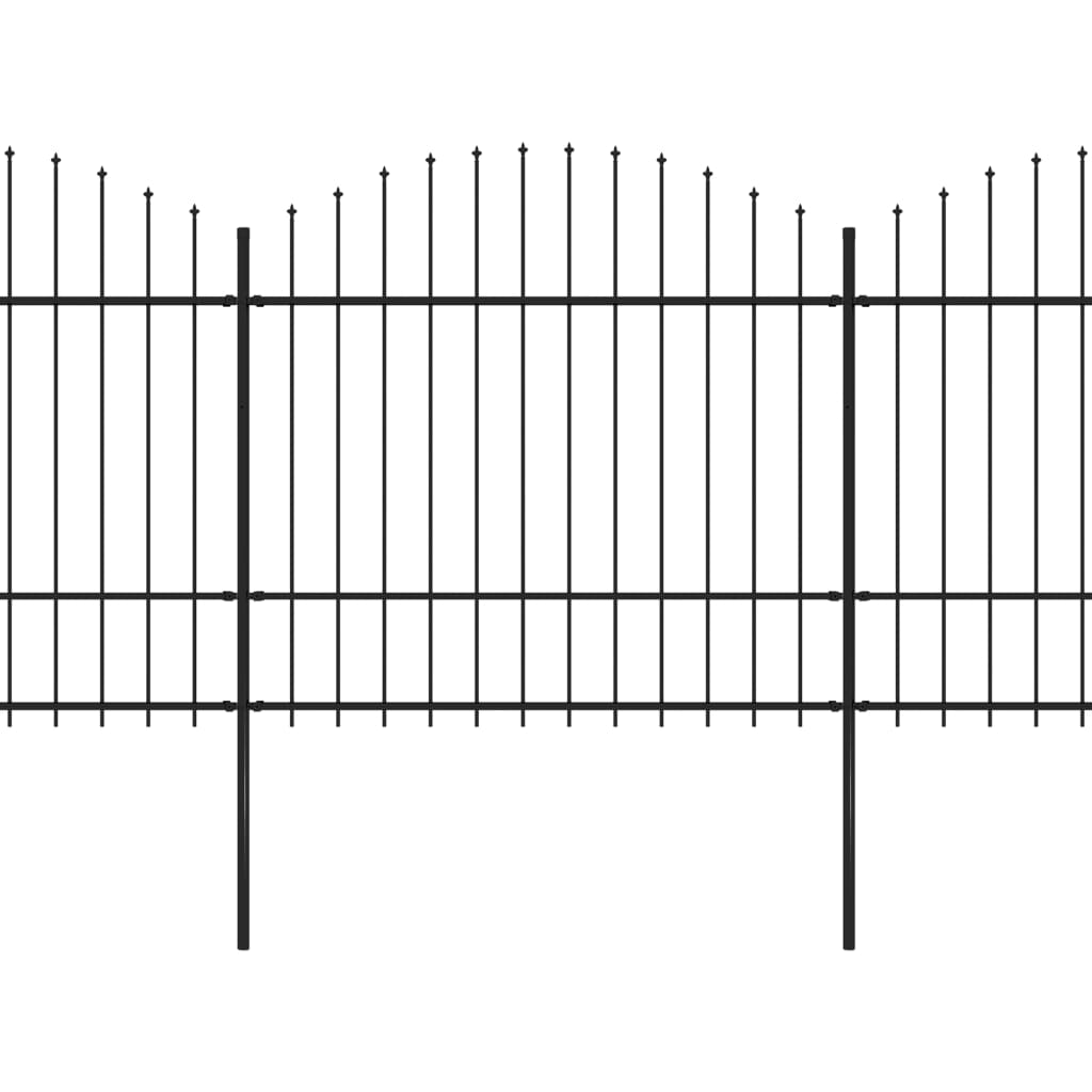 vidaXL Trädgårdsstaket med spjuttopp stål (1,5-1,75)x10,2 m svart