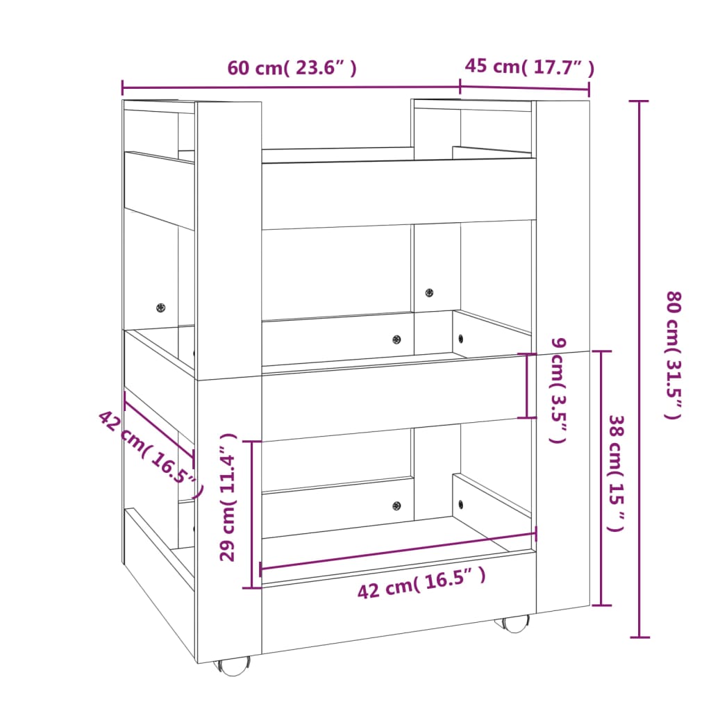 vidaXL Köksvagn betonggrå 60x45x80 cm konstruerat trä