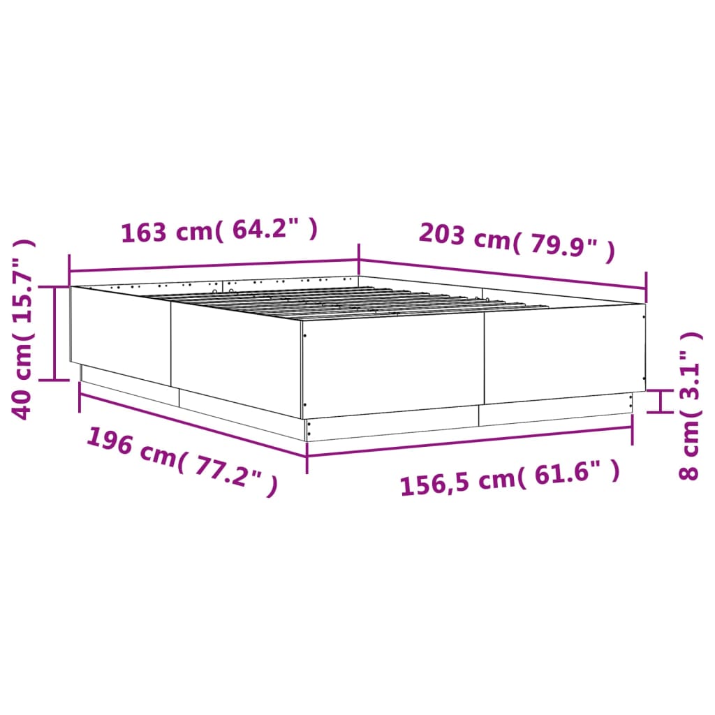 vidaXL Sängram med LEDs sonoma-ek 160x200 cm konstruerat trä