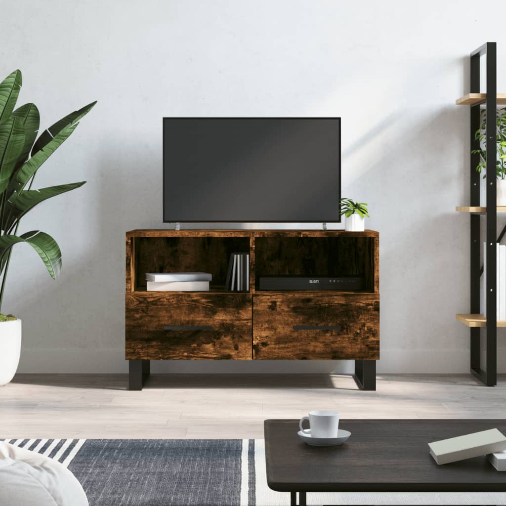 vidaXL Tv-bänk rökfärgad ek 80x36x50 cm konstruerat trä