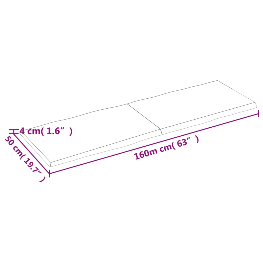 vidaXL Bordsskiva ljusbrun 160x50x(2-4) cm massivt trä levande kant