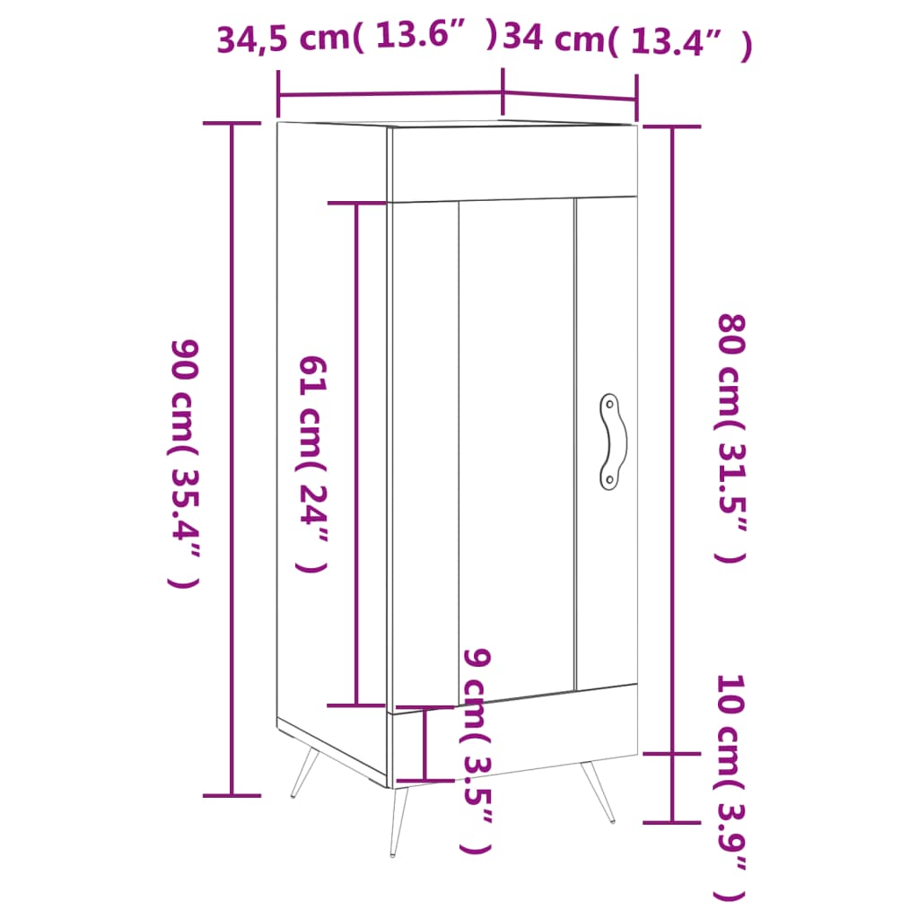 vidaXL Skänk svart 34,5x34x90 cm konstruerat trä