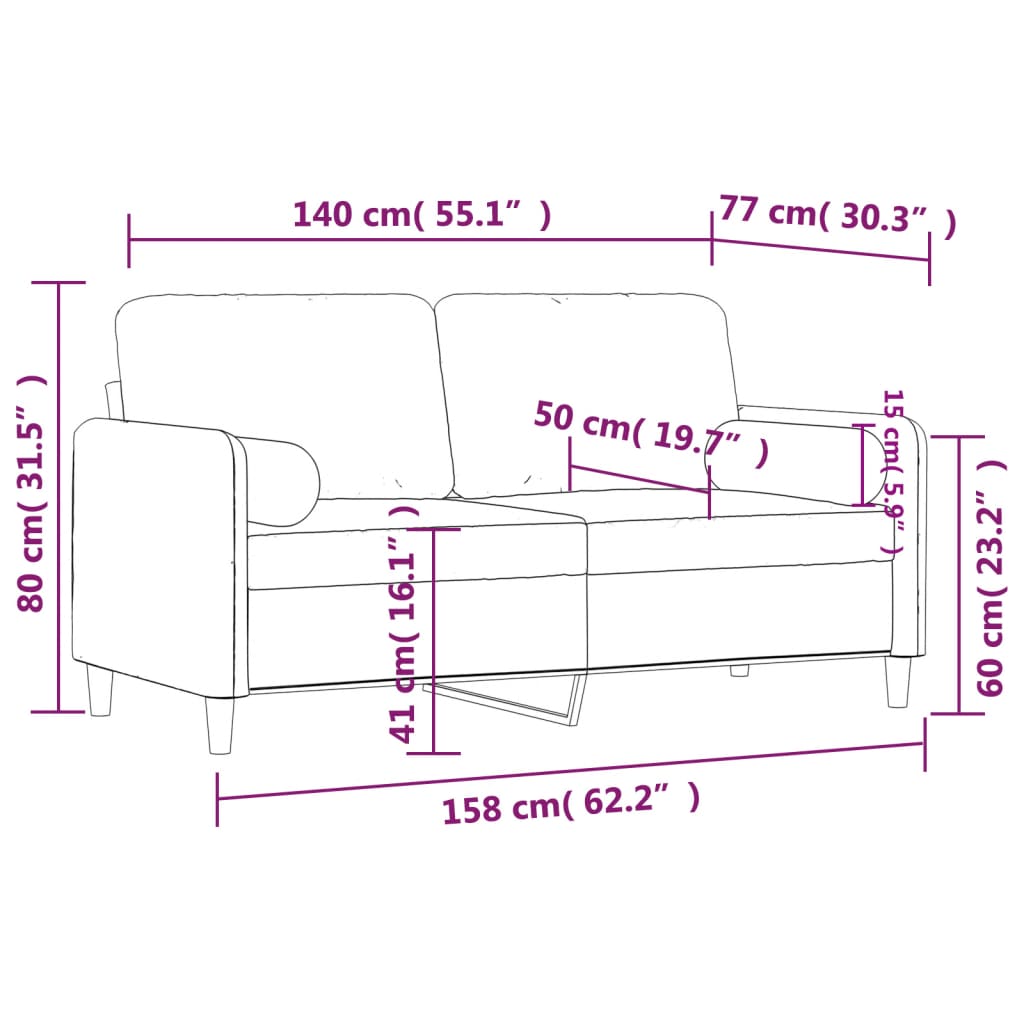 vidaXL 2-sitssoffa med prydnadskuddar ljusgrå 140 cm sammet