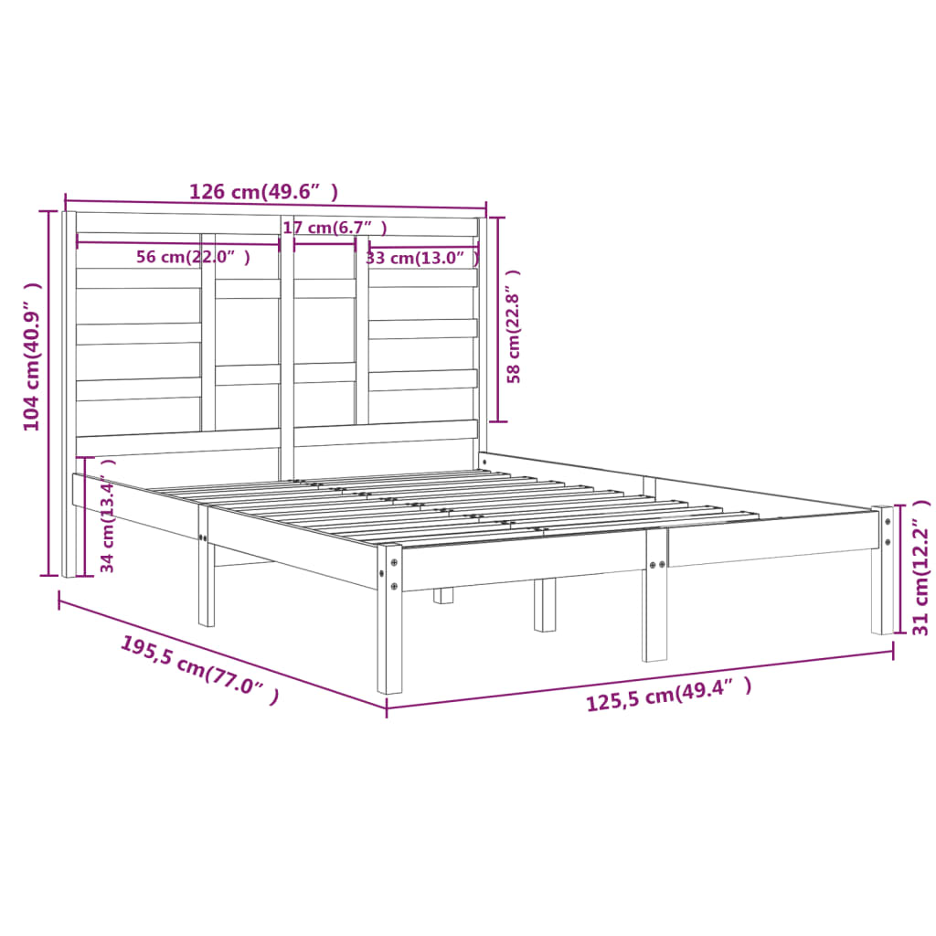 vidaXL Sängram vit massivt trä 120x190 cm