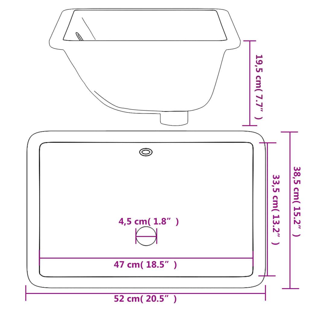 vidaXL Handfat vit 52x38,5x19,5 cm rektangulär keramik