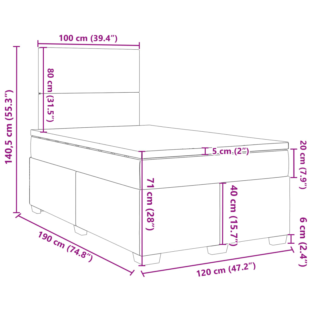 vidaXL Ramsäng med madrass ljusgrå 120x190 cm sammet