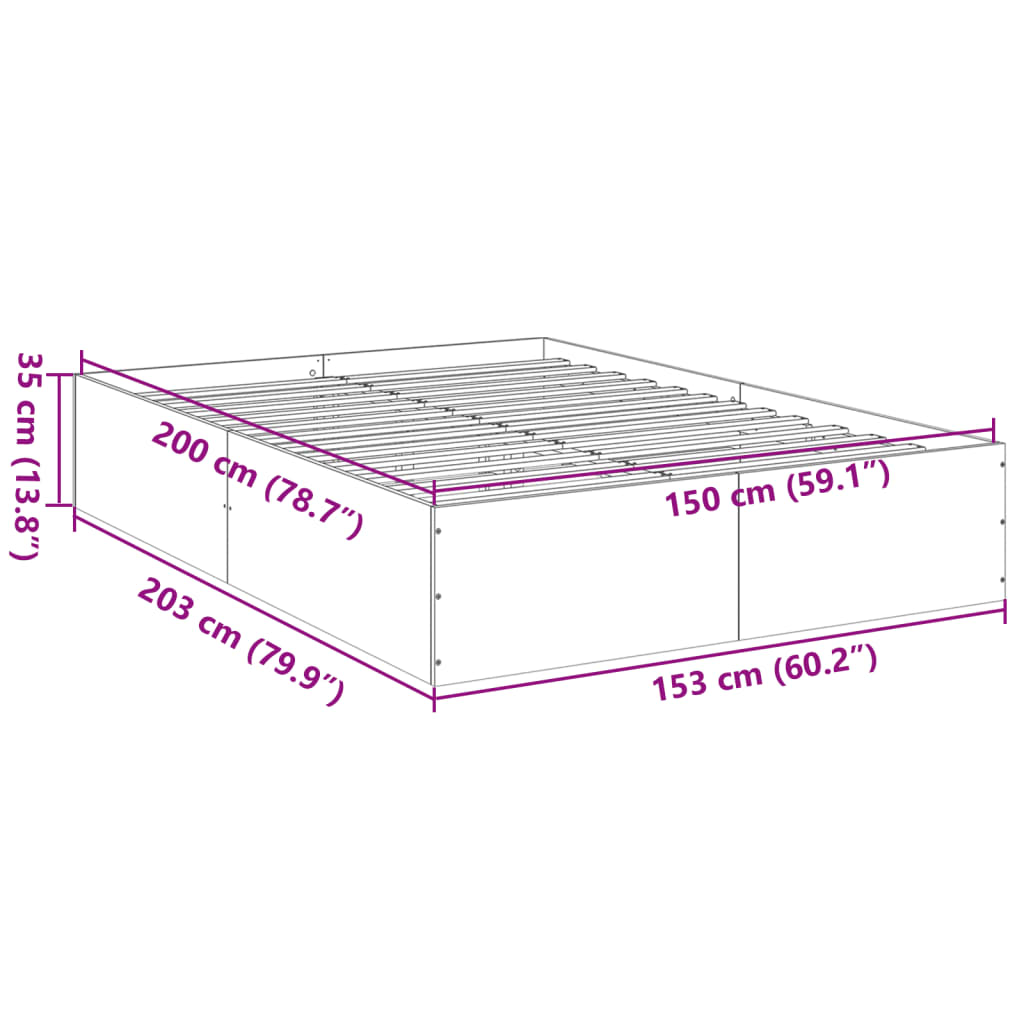 vidaXL Sängram rökfärgad ek 150x200 cm konstruerad trä