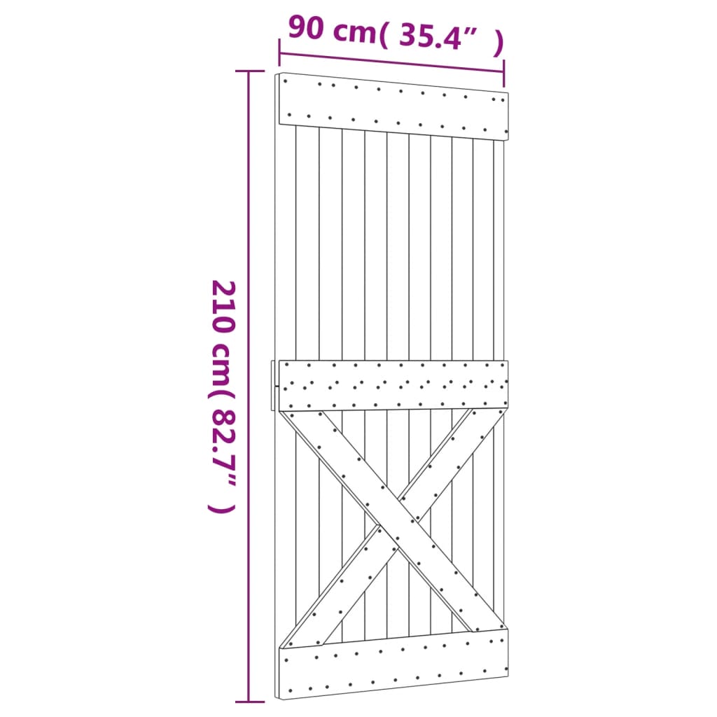 vidaXL Skjutdörr med beslag 90x210 cm massiv furu