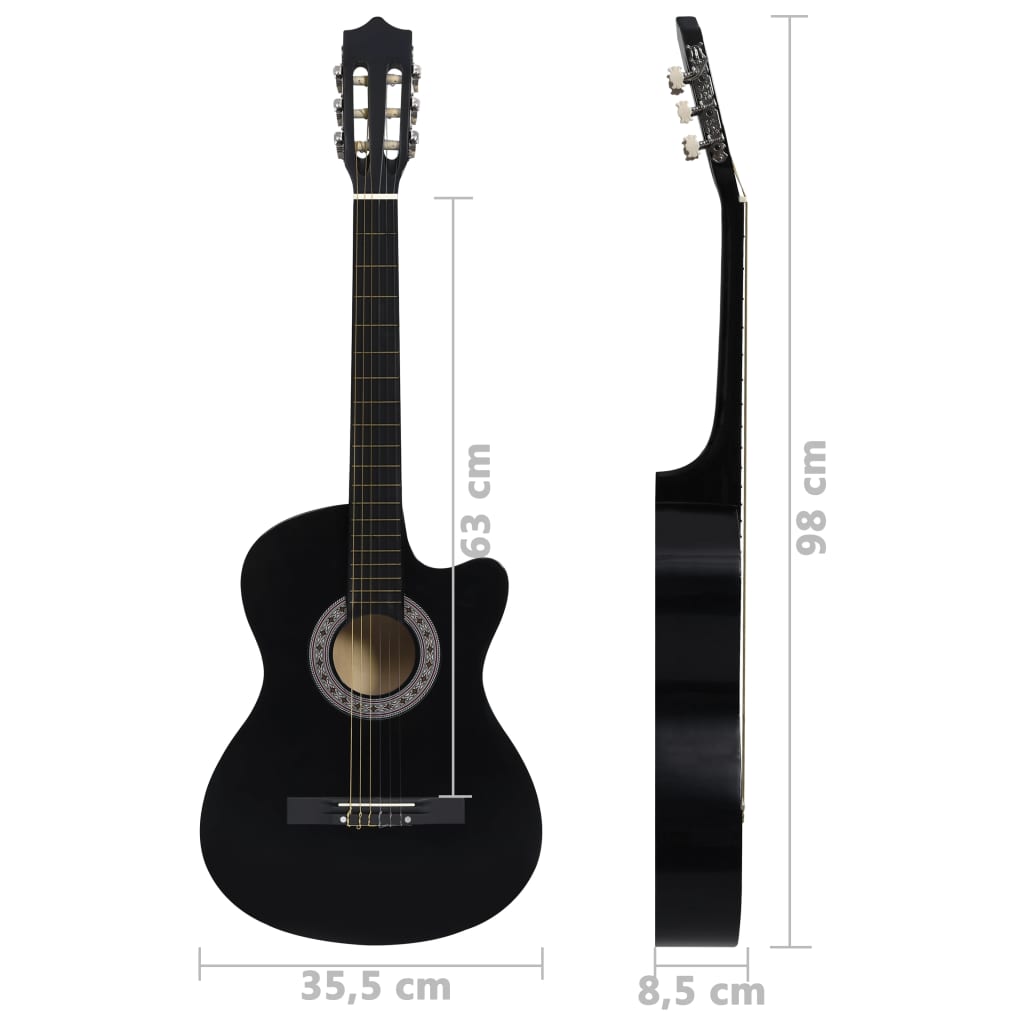 vidaXL Gitarr 12 delar med 6 strängar western svart 38"