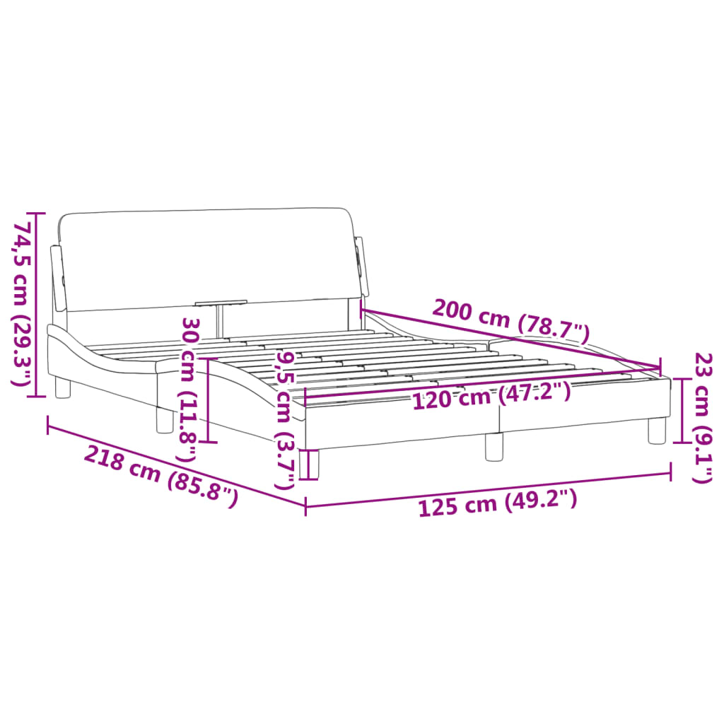 vidaXL Sängram med huvudgavel ljusgrå 120x200 cm sammet