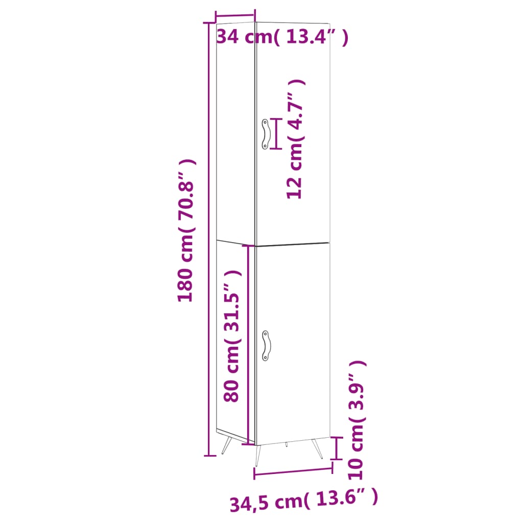 vidaXL Högskåp betonggrå 34,5x34x180 cm konstruerat trä