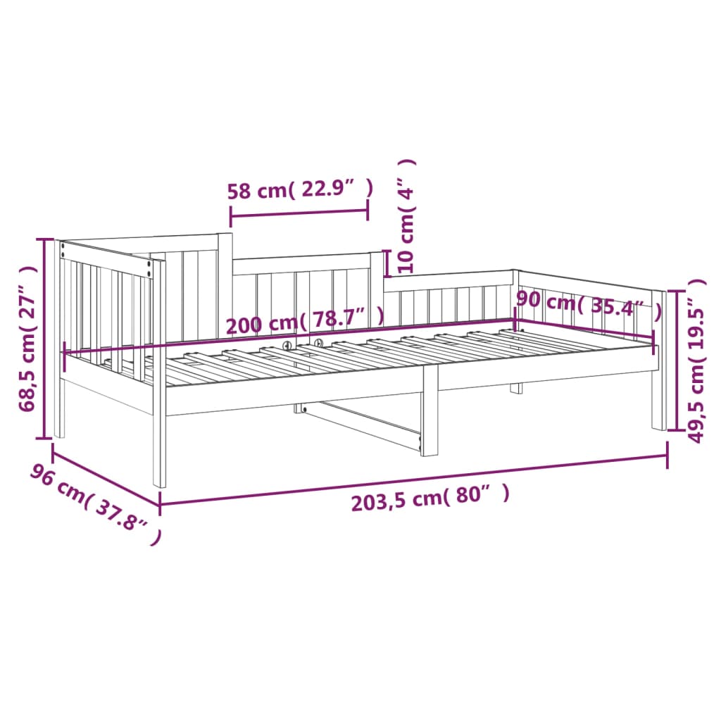 vidaXL Dagbädd svart 90x200 cm massiv furu