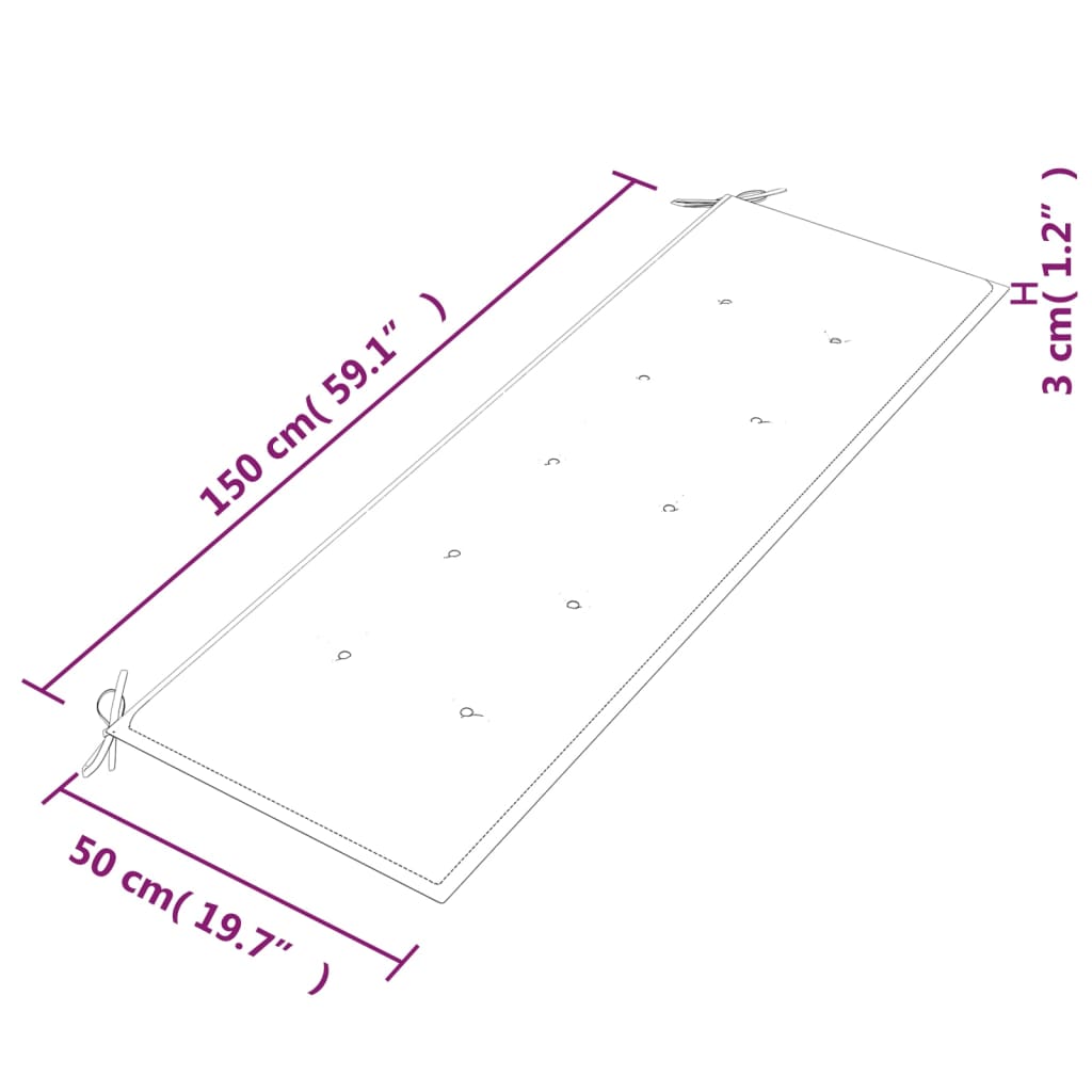 vidaXL Bataviabänk med gräddvit dyna 150 cm massiv teak