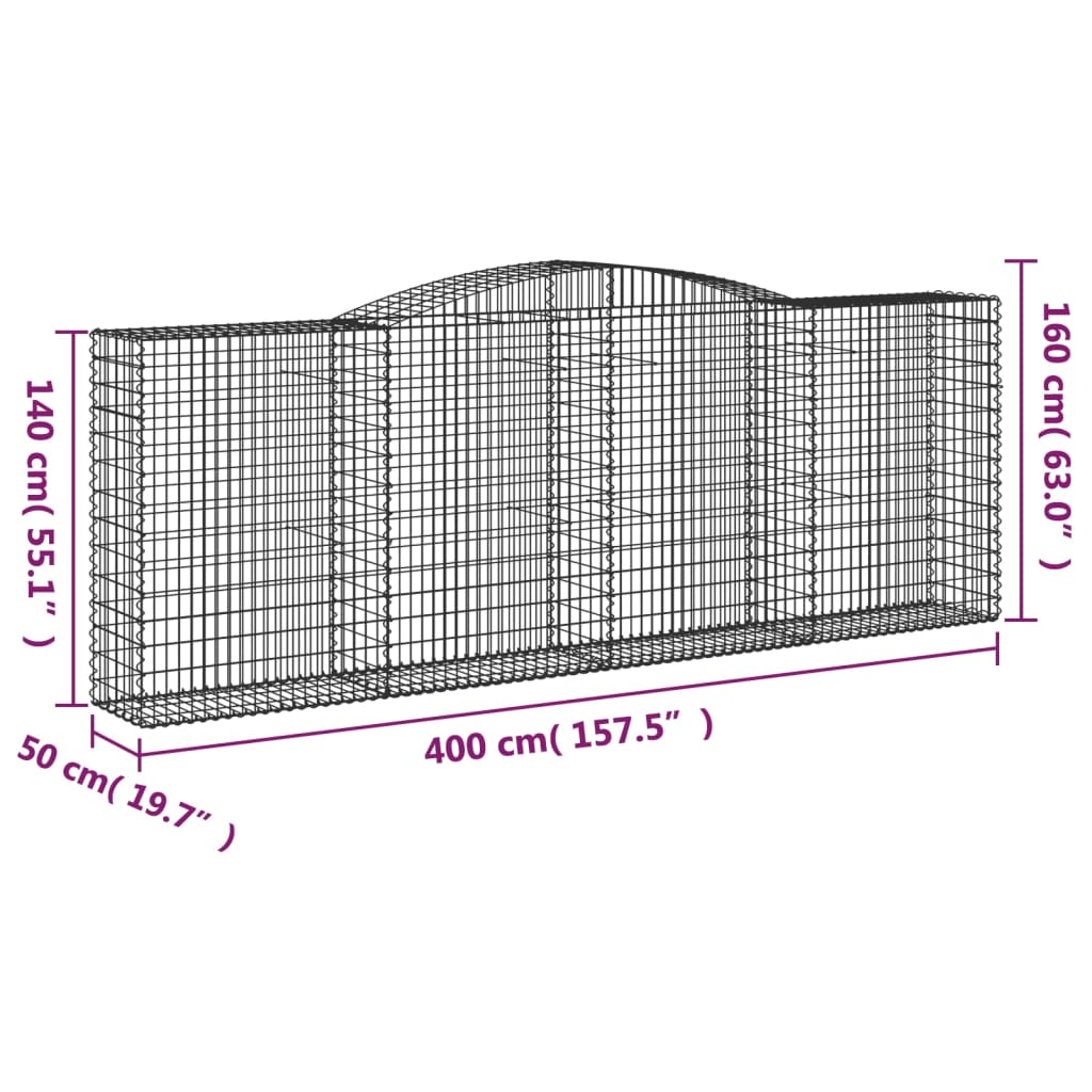 vidaXL Gabioner bågformade 10 st 400x50x140/160 cm galvaniserat järn