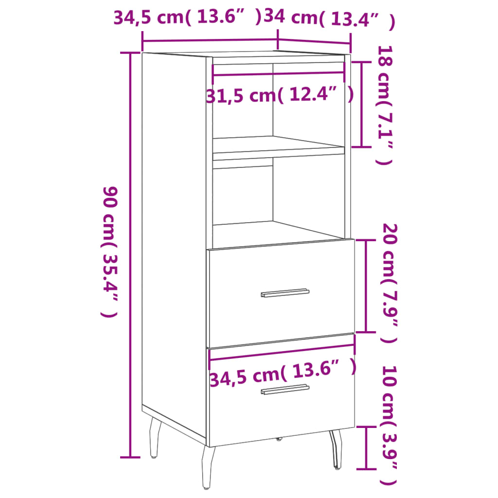 vidaXL Skänk svart 34,5x34x90 cm konstruerat trä