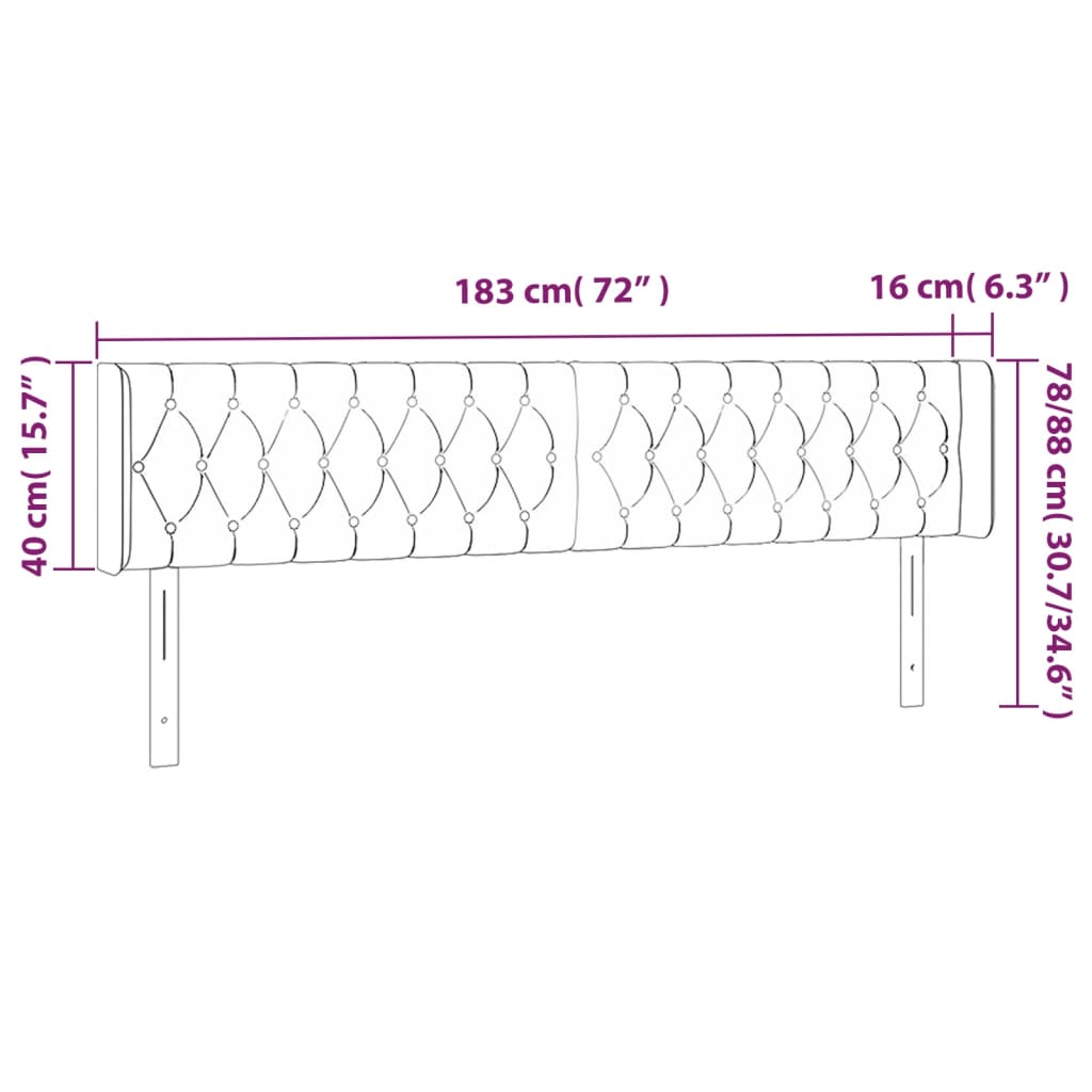 vidaXL Sänggavel LED mörkbrun 183x16x78/88 cm tyg