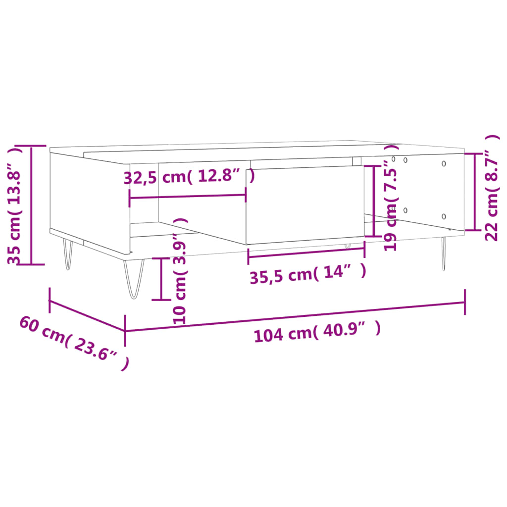 vidaXL Soffbord vit högglans 104x60x35 cm konstruerat trä