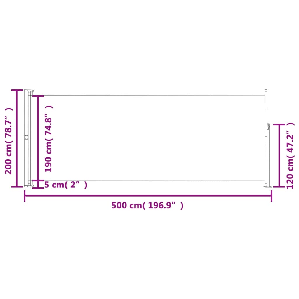 vidaXL Infällbar sidomarkis 200x500 cm grå