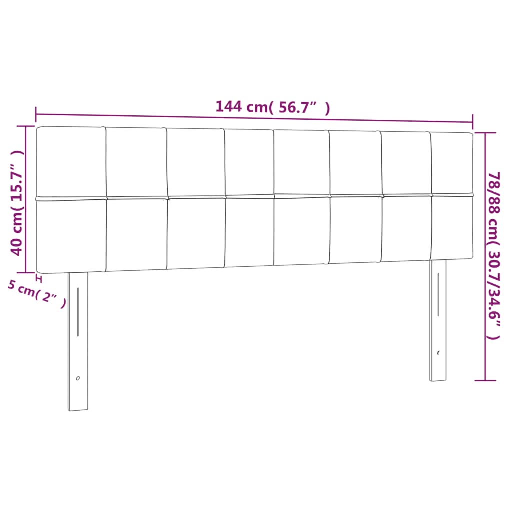 vidaXL Sänggavel LED gräddvit 144x5x78/88 cm tyg