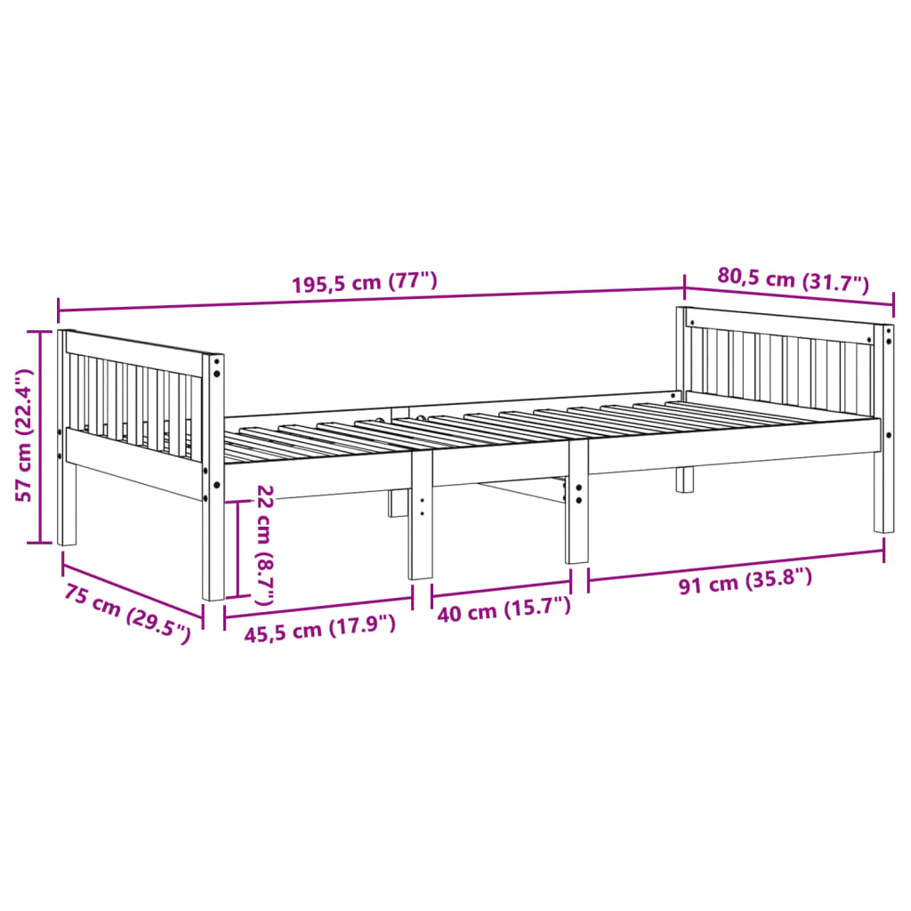 vidaXL Barnsäng utan madrass vit 75x190 cm massiv furu