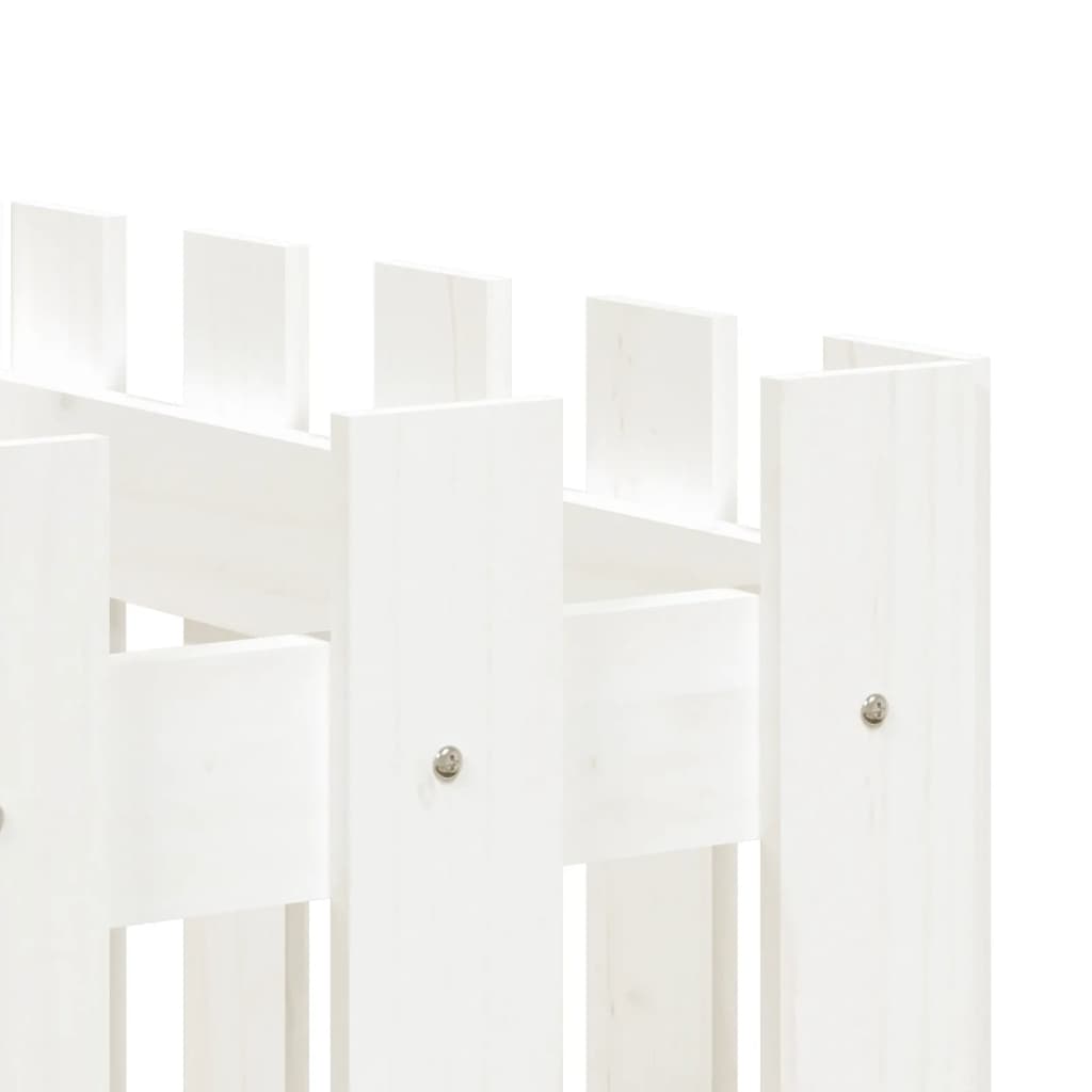 vidaXL Odlingslåda med staket-design vit 200x50x70 cm massiv furu