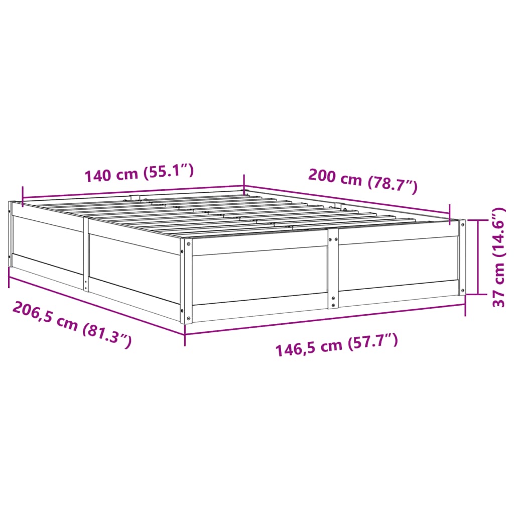 vidaXL Sängram utan madrass 140x200 cm massiv furu