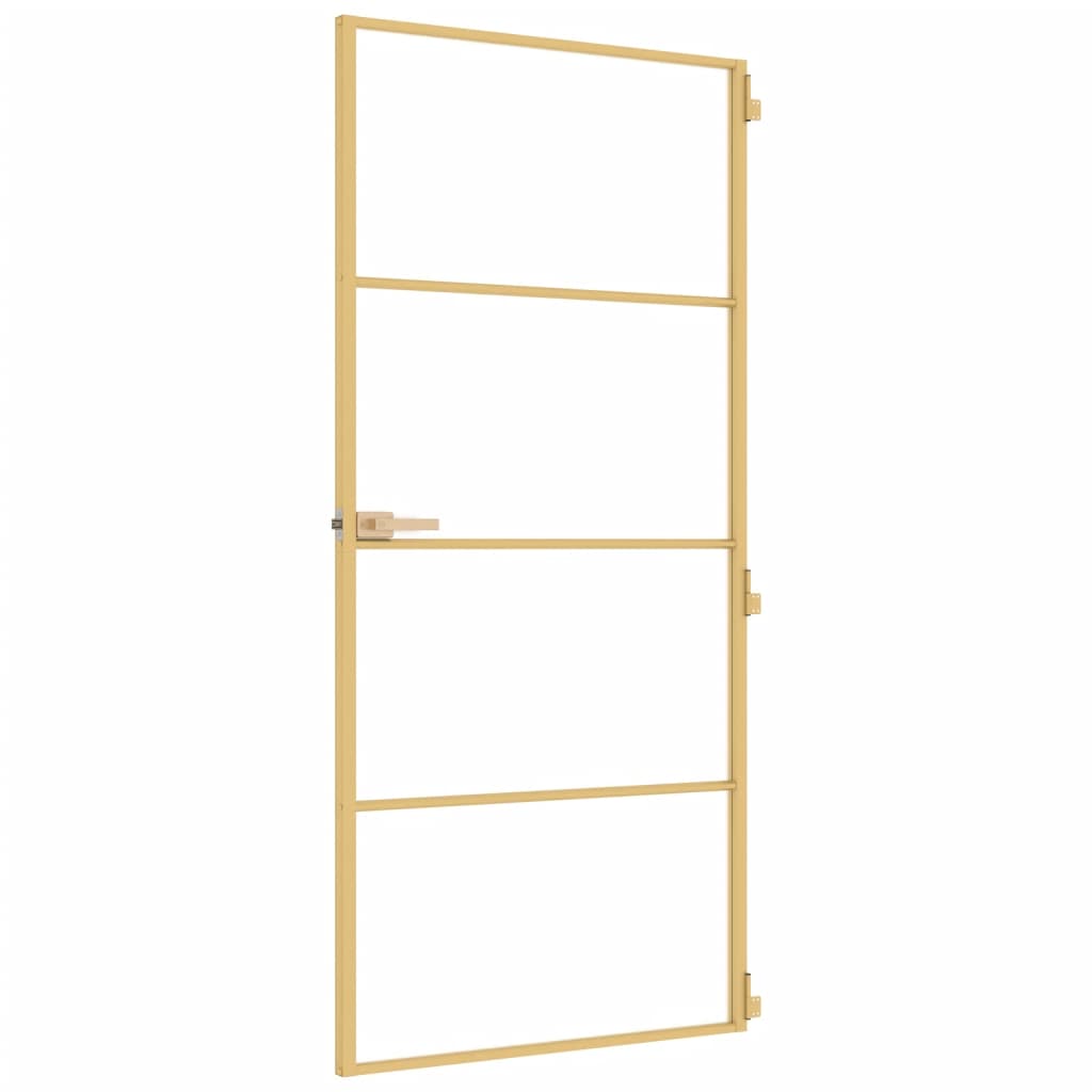 vidaXL Innerdörr guld 93x201,5 cm härdat glas och aluminium slim