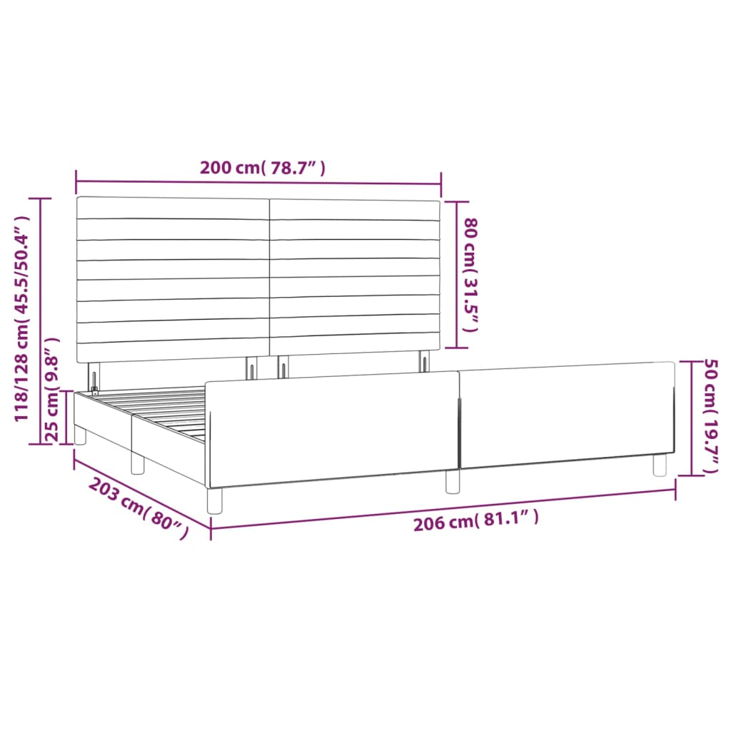 vidaXL Sängram med huvudgavel gräddvit 200x200 cm tyg