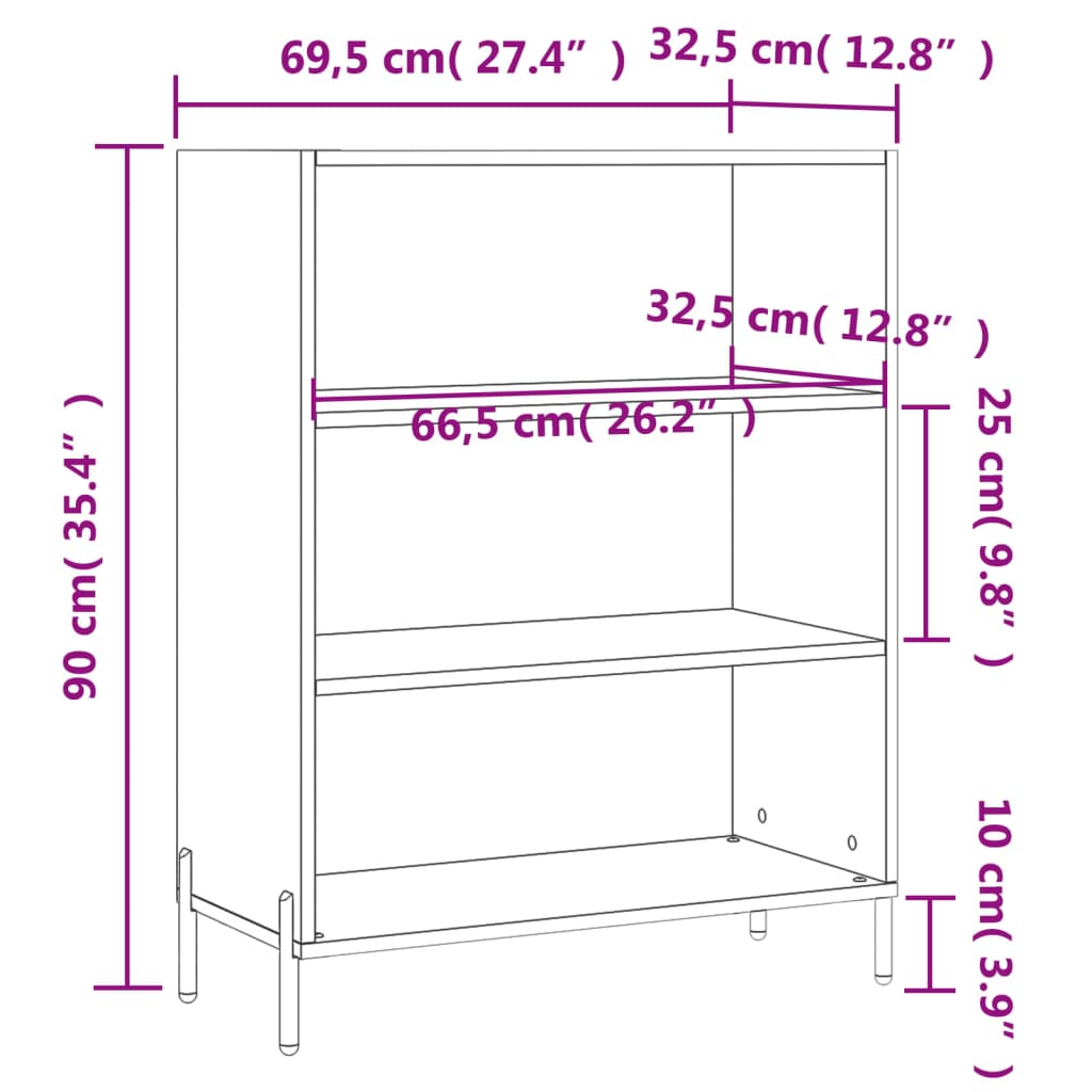 vidaXL Bokhylla vit 69,5x32,5x90 cm konstruerat trä