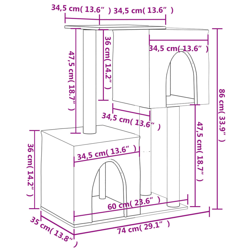 vidaXL Klösträd med sisalpelare gräddvit 86 cm