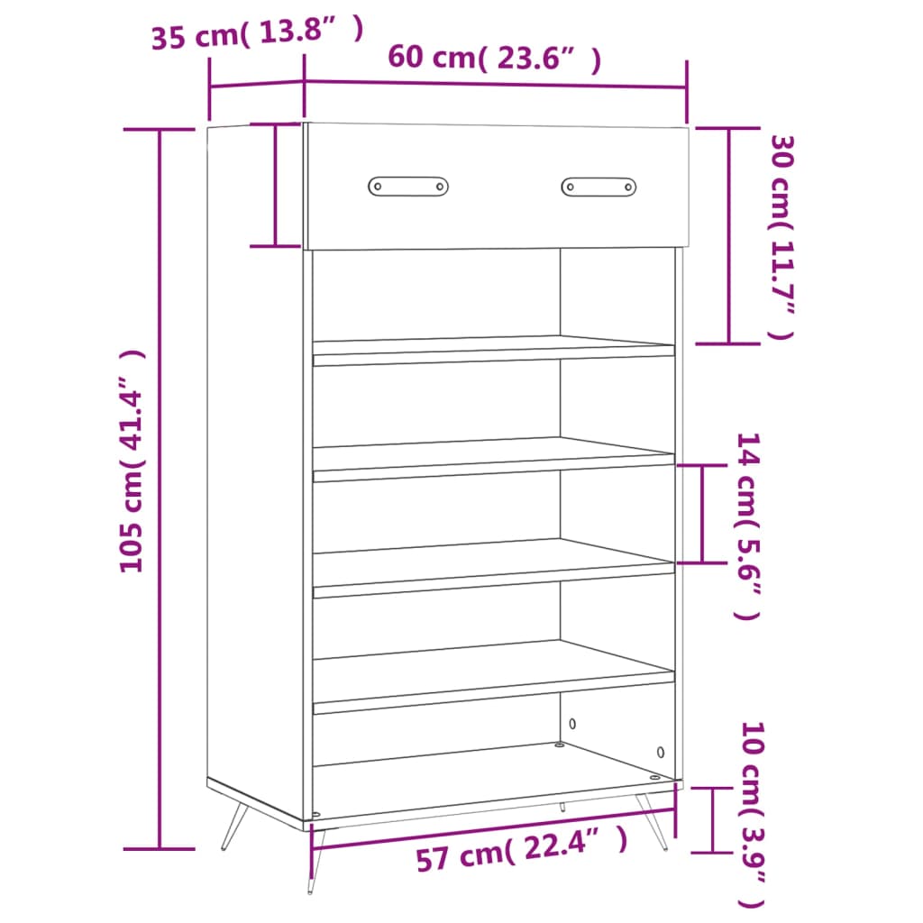 vidaXL Skoskåp vit högglans 60x35x105 cm konstruerat trä