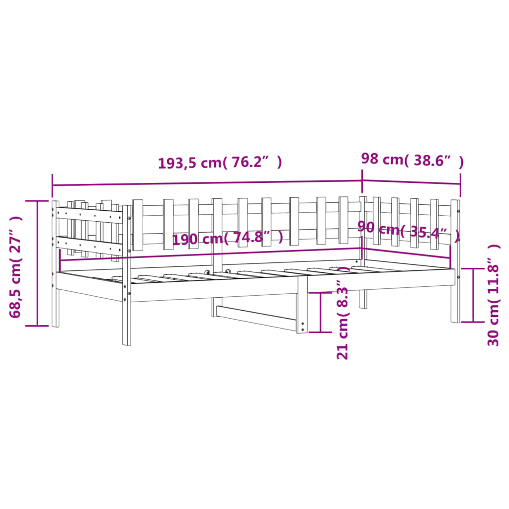 vidaXL Dagbädd svart 90x190 cm massiv furu