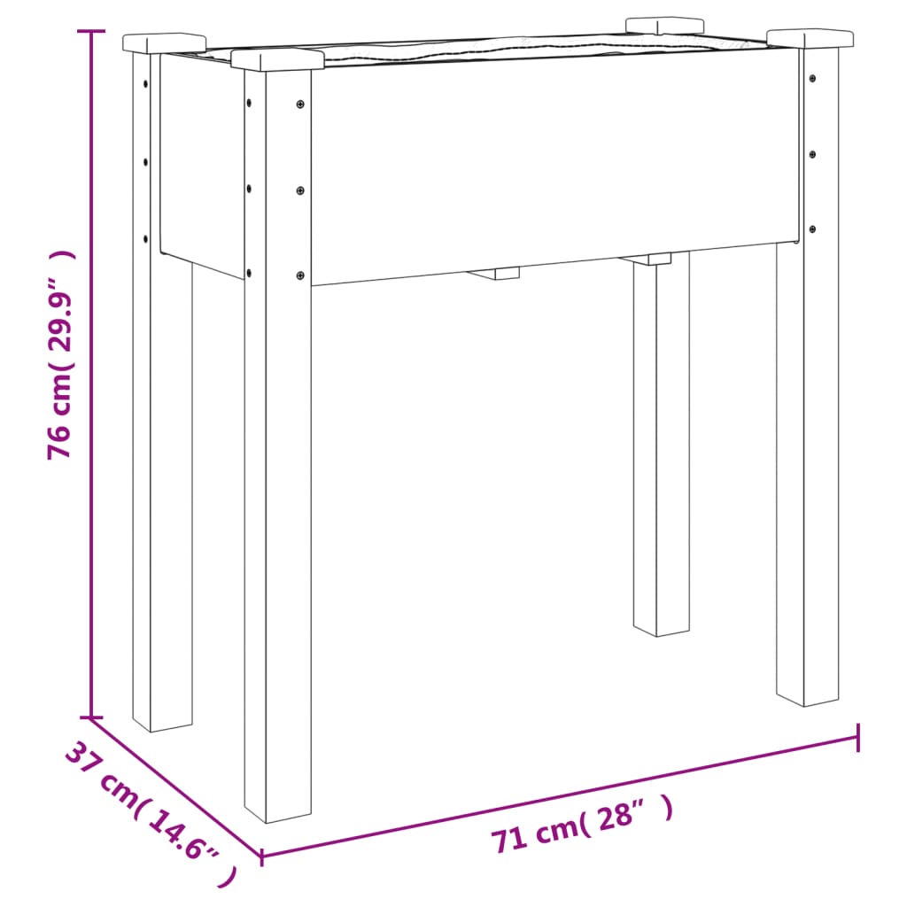 vidaXL Odlingslåda på hjul med foder 71x37x80 cm massivt granträ