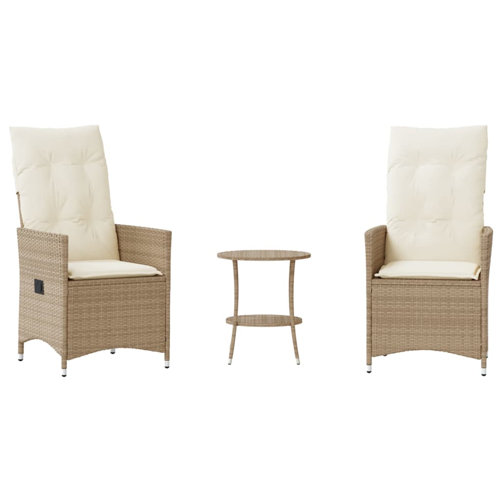 vidaXL Bistrogrupp med dynor 3 delar beige konstrotting