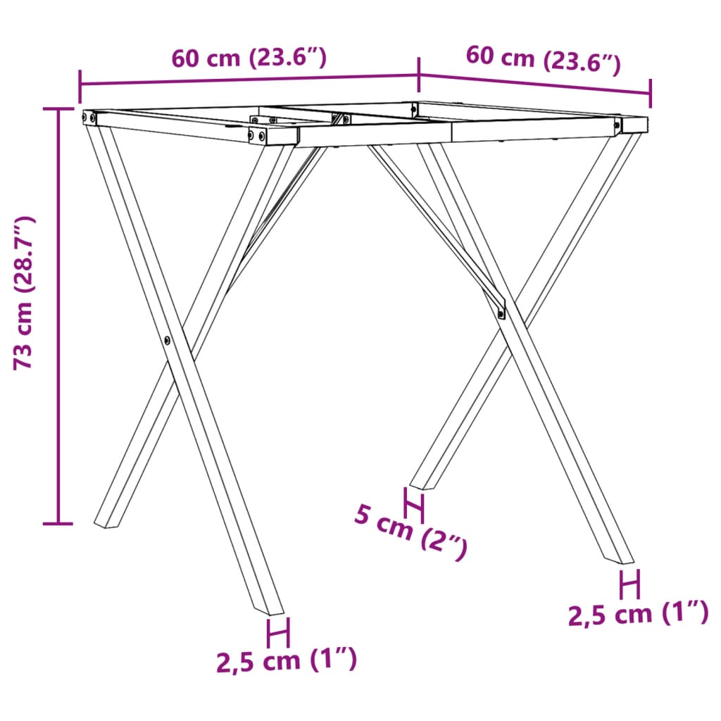 vidaXL Bordsben för matbord X-ram 60x60x73 cm gjutjärn