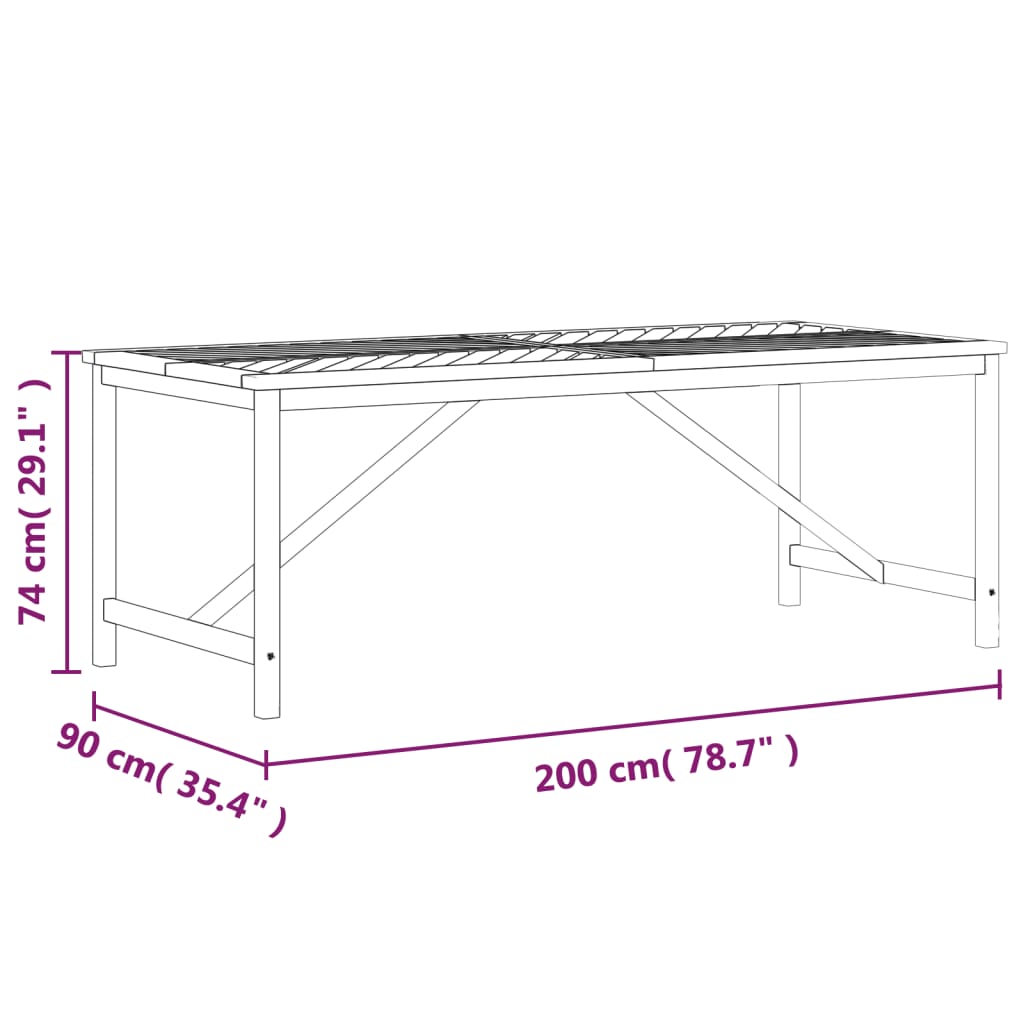 vidaXL Trädgårdsbord 200x90x74 cm massivt akaciaträ