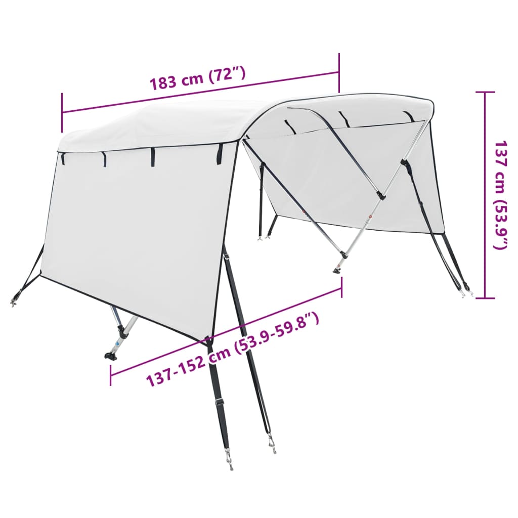 vidaXL Båtkapell med 3 bågar 183x(137-152)x137 cm