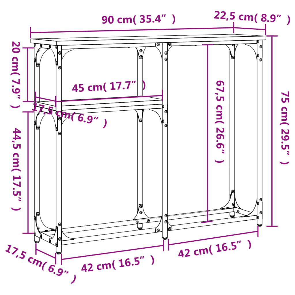 vidaXL Avlastningsbord brun ek 90x22,5x75 cm konstruerat trä